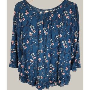 GAP Blue Floral Ruffle Sleeve Tunic Women Size S Floral boho office church